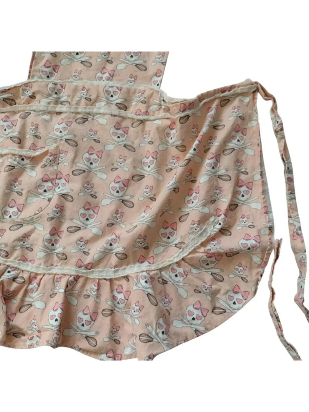Retro Style Jessie Steele Apron OS Pink Skull Cotton w Removable Bib